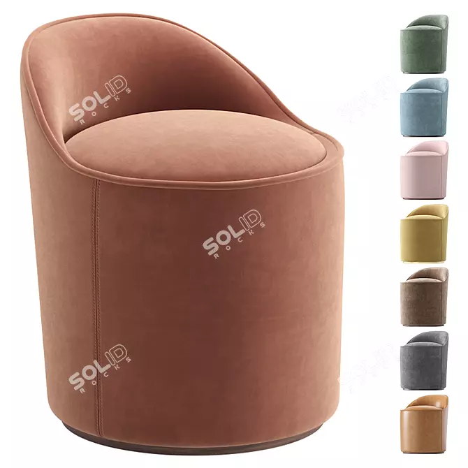 Elegant Small Velvet and Leather Armchair 3D model image 1