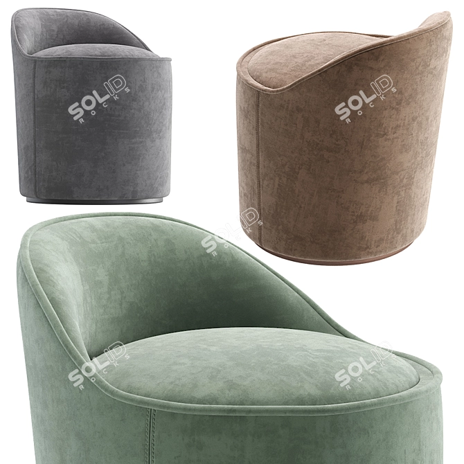 Elegant Small Velvet and Leather Armchair 3D model image 3