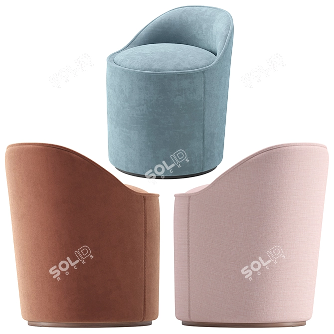 Elegant Small Velvet and Leather Armchair 3D model image 4