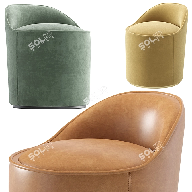 Elegant Small Velvet and Leather Armchair 3D model image 5