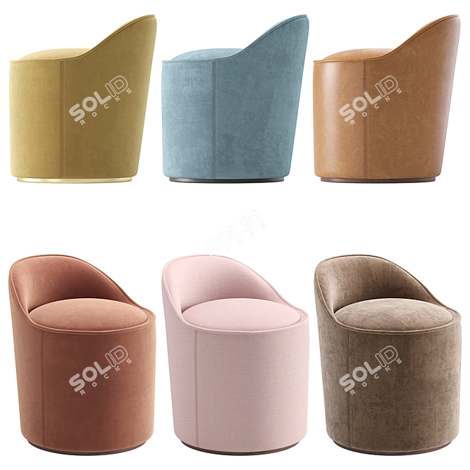 Elegant Small Velvet and Leather Armchair 3D model image 6