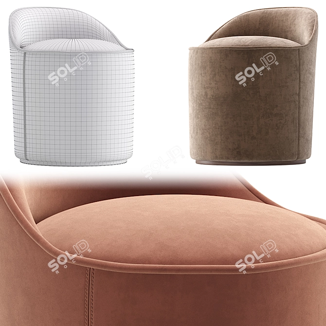 Elegant Small Velvet and Leather Armchair 3D model image 7