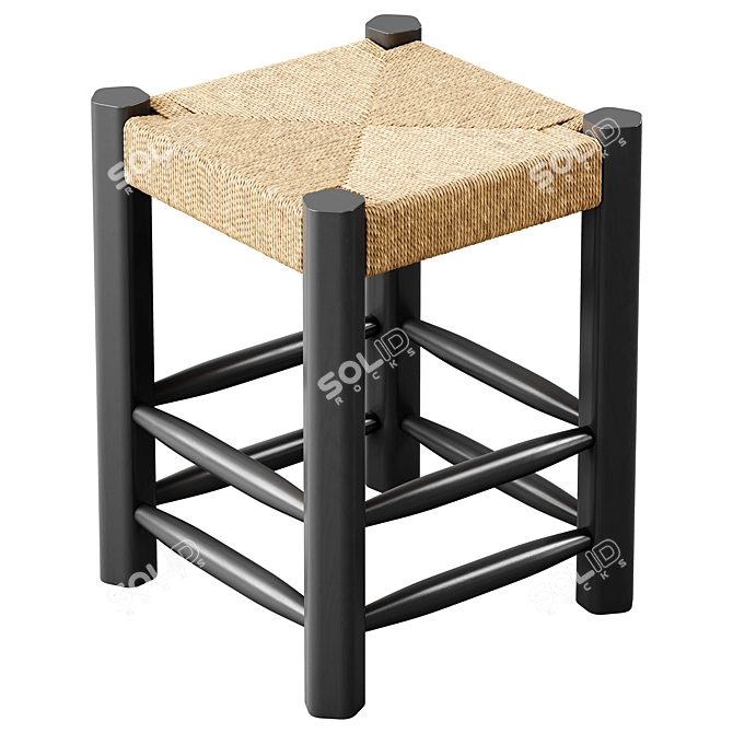 Zara Home Wooden Stool & Jute Twisted Perfect for Any Space 3D model image 1