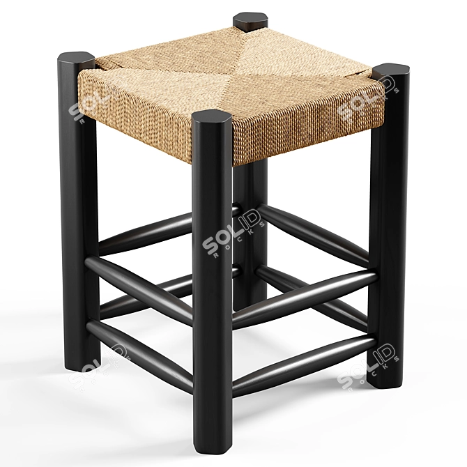 Zara Home Wooden Stool & Jute Twisted Perfect for Any Space 3D model image 4