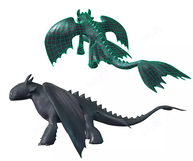 Night Fury: Low Poly Dragon 3D model image 3