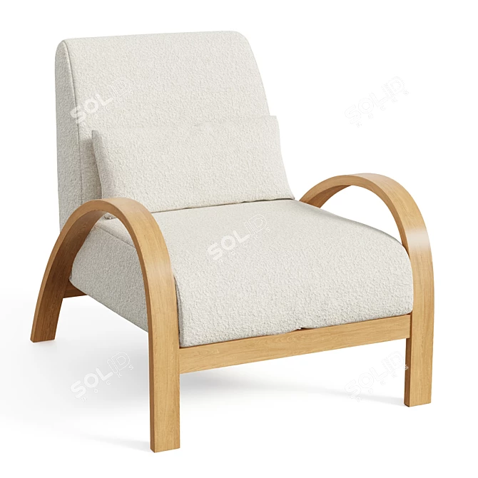 Sculptural Ivory Boucle Bentwood Armchair 3D model image 1