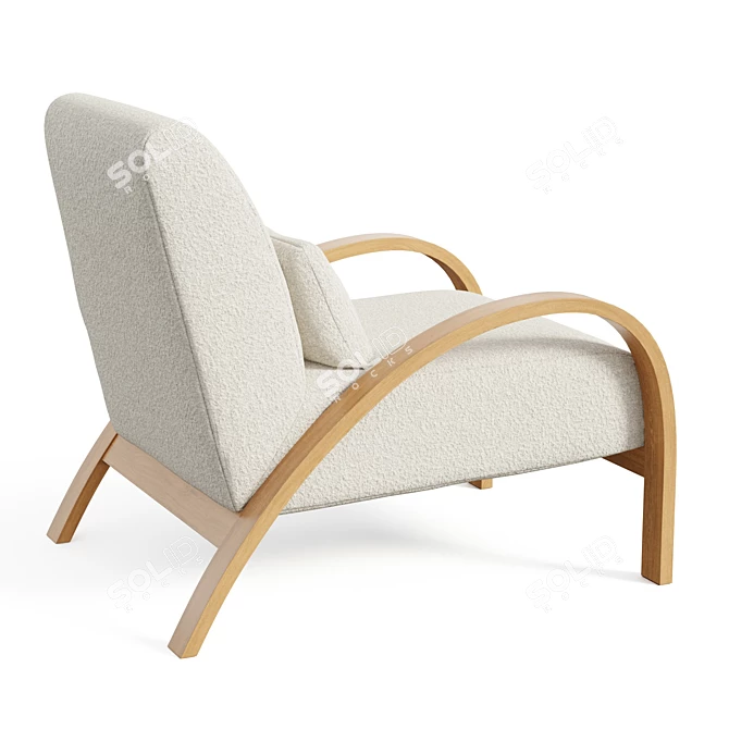 Sculptural Ivory Boucle Bentwood Armchair 3D model image 2