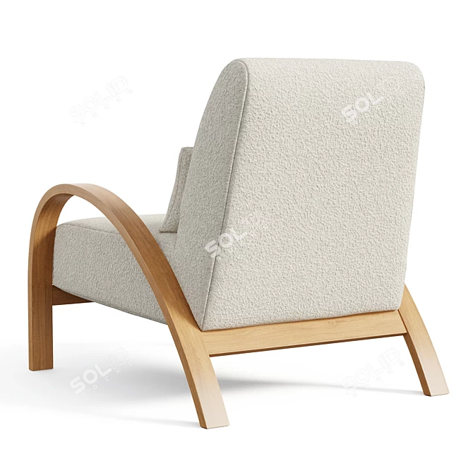 Sculptural Ivory Boucle Bentwood Armchair 3D model image 3