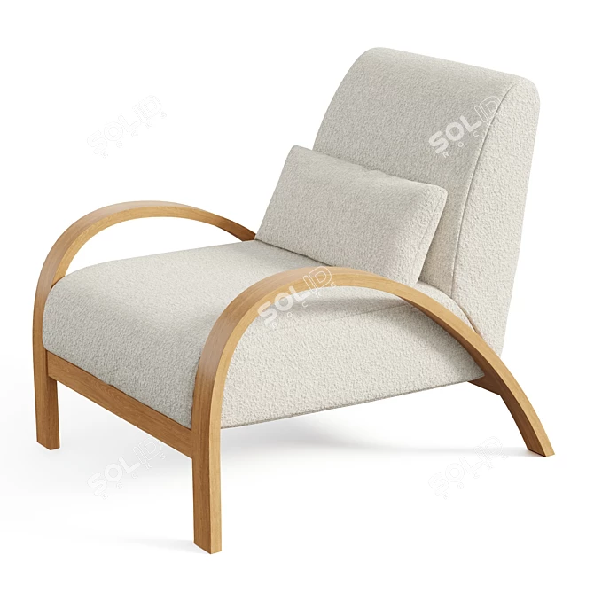 Sculptural Ivory Boucle Bentwood Armchair 3D model image 4
