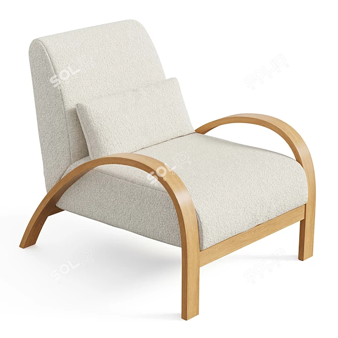 Sculptural Ivory Boucle Bentwood Armchair 3D model image 5