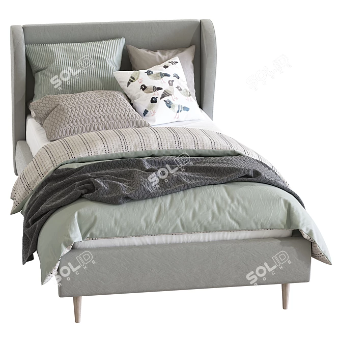 Title: Wren Wingback Upholstered Bed 3D model image 3