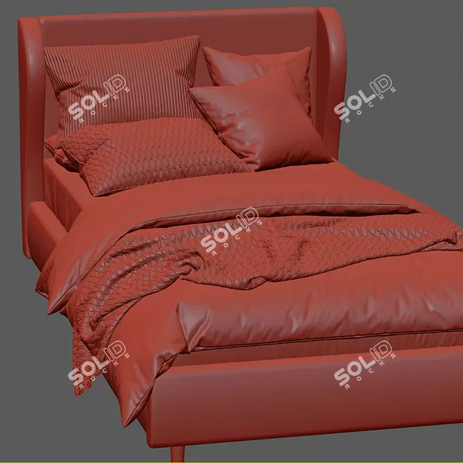 Title: Wren Wingback Upholstered Bed 3D model image 7