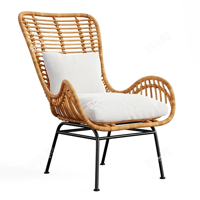 Rattan Haven: Curved Seating & Cozy Cushions 3D model image 1