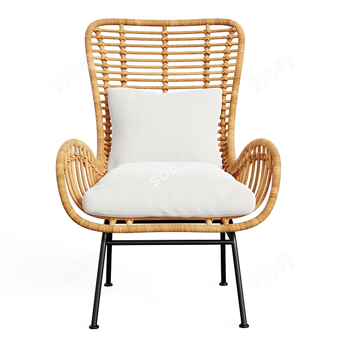 Rattan Haven: Curved Seating & Cozy Cushions 3D model image 2