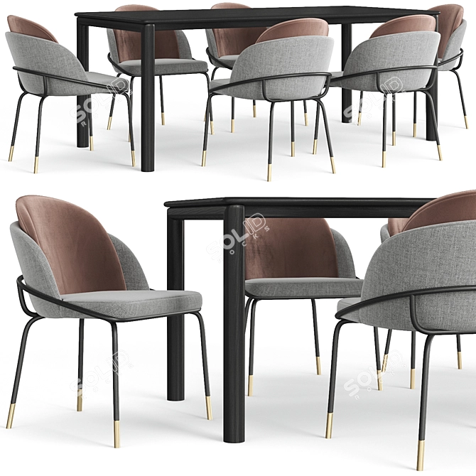 Elegant Neva Table & Colello Chair 3D model image 1