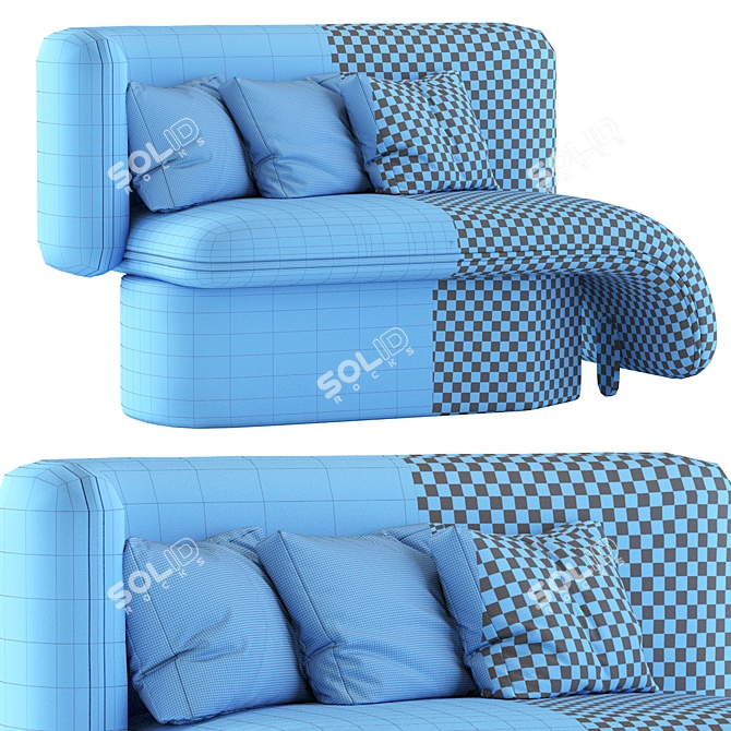 Velvet Upholstered Elefante Chaise 3D model image 6