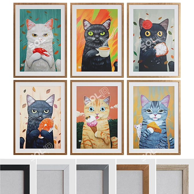 Modern Cat Food Oil Paint Framed Picture Set 3D model image 1