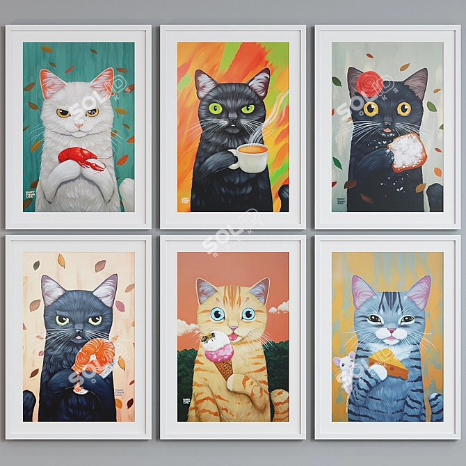 Modern Cat Food Oil Paint Framed Picture Set 3D model image 3