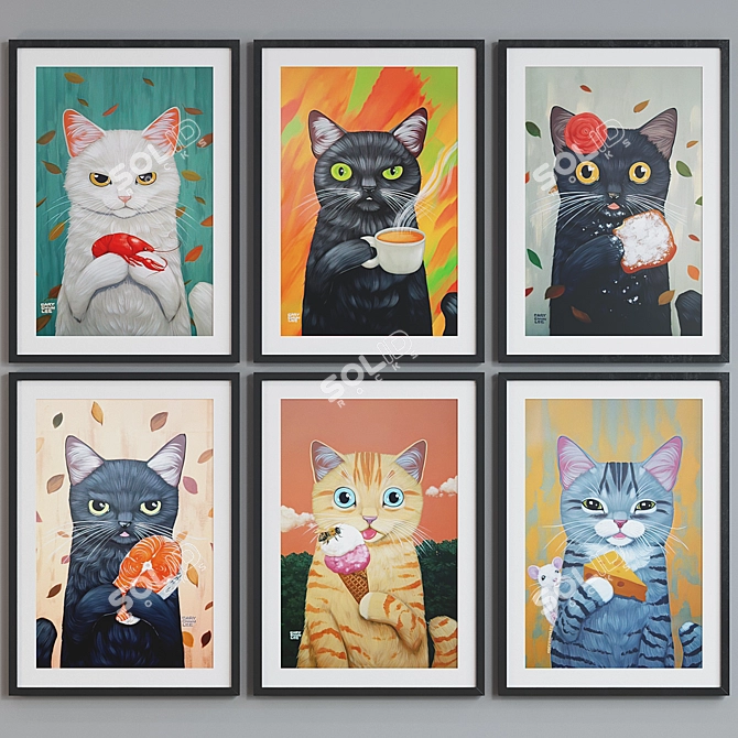 Modern Cat Food Oil Paint Framed Picture Set 3D model image 4