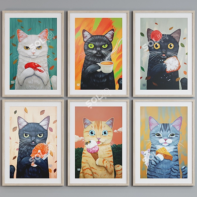 Modern Cat Food Oil Paint Framed Picture Set 3D model image 5