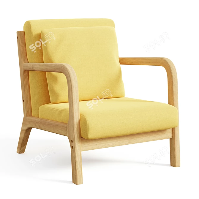 Elegant Mid-Century Linen Armchair 3D model image 1