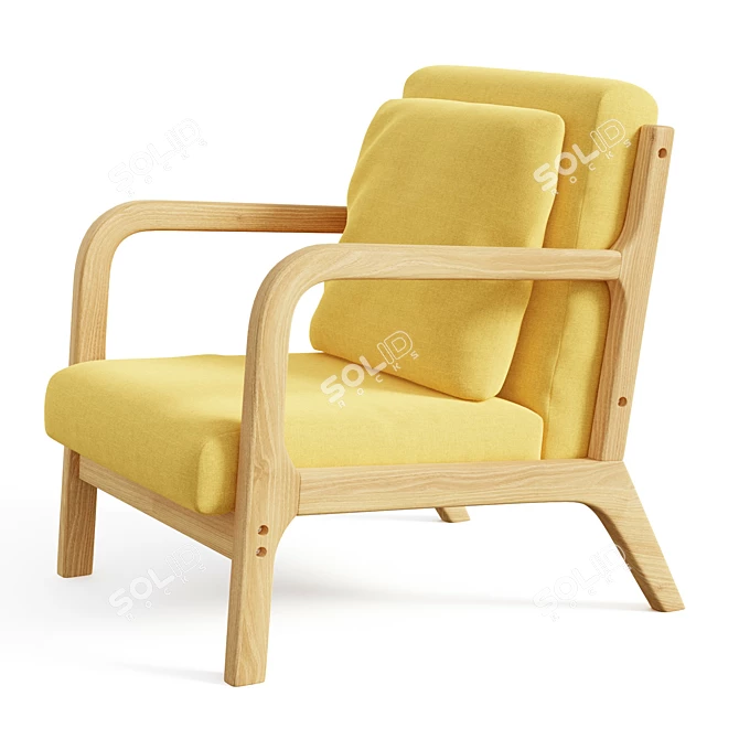 Elegant Mid-Century Linen Armchair 3D model image 2