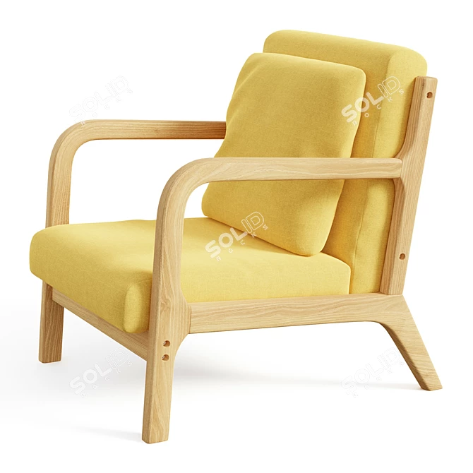 Elegant Mid-Century Linen Armchair 3D model image 4