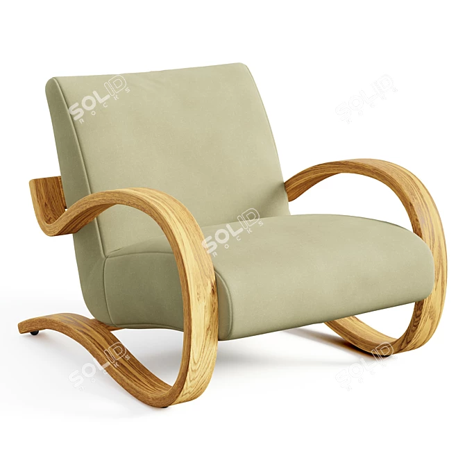 Sculptural Wood Leather Lounge 3D model image 1