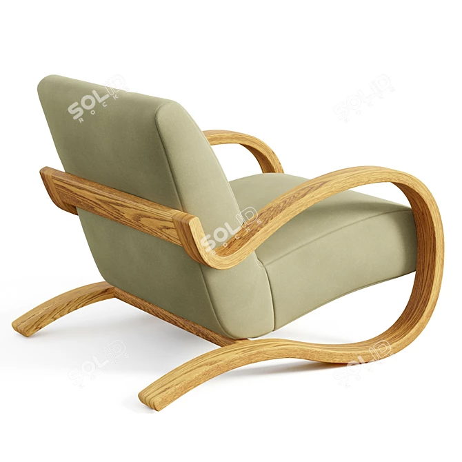 Sculptural Wood Leather Lounge 3D model image 2