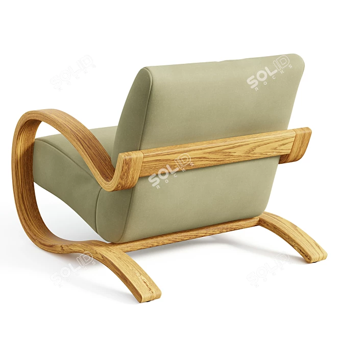 Sculptural Wood Leather Lounge 3D model image 3