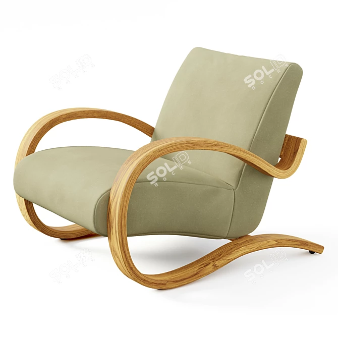 Sculptural Wood Leather Lounge 3D model image 4