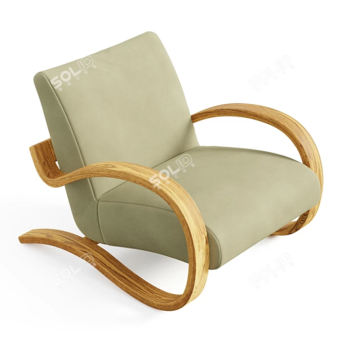 Sculptural Wood Leather Lounge 3D model image 5