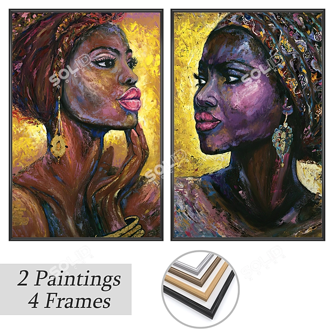 Elegant Painting Set with Versatile Frames 3D model image 1