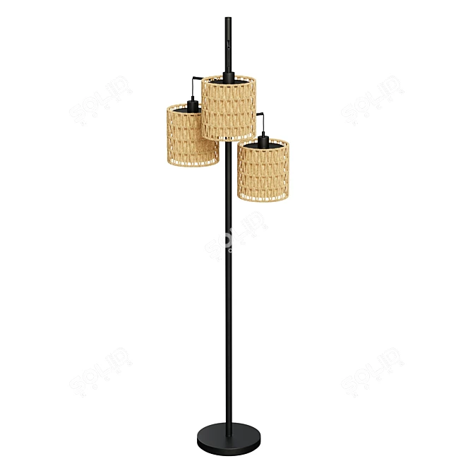 Natural Rattan Barrel Shade Floor Lamp 3D model image 4