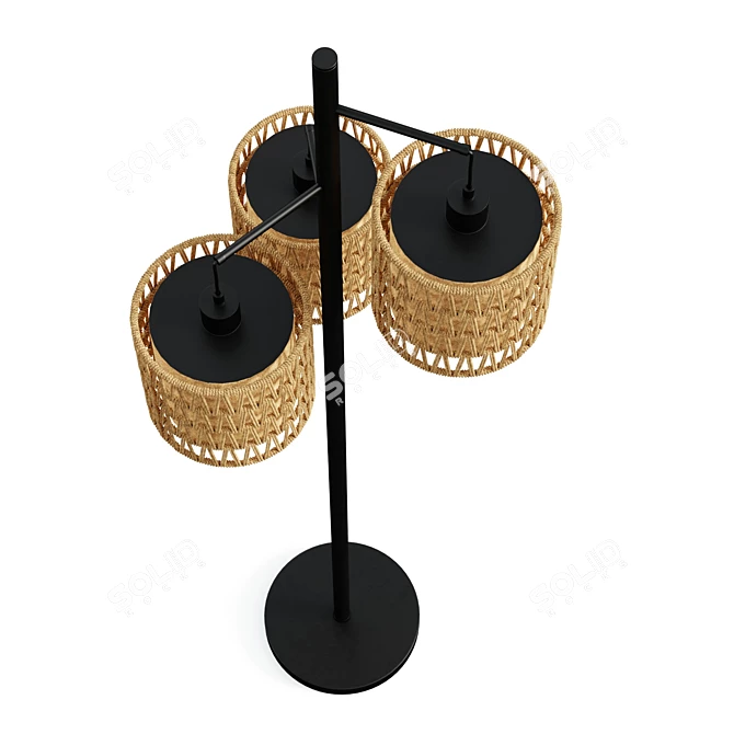 Natural Rattan Barrel Shade Floor Lamp 3D model image 5