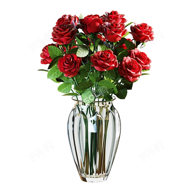 Elegant Red Rose Bouquet 3D model image 5