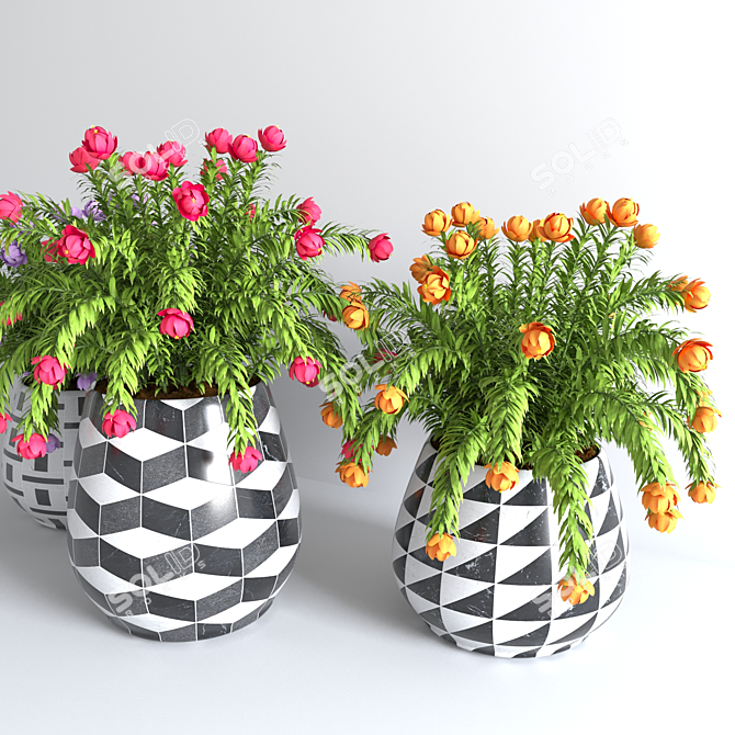Colorful Flower Pot Collection 3D model image 2