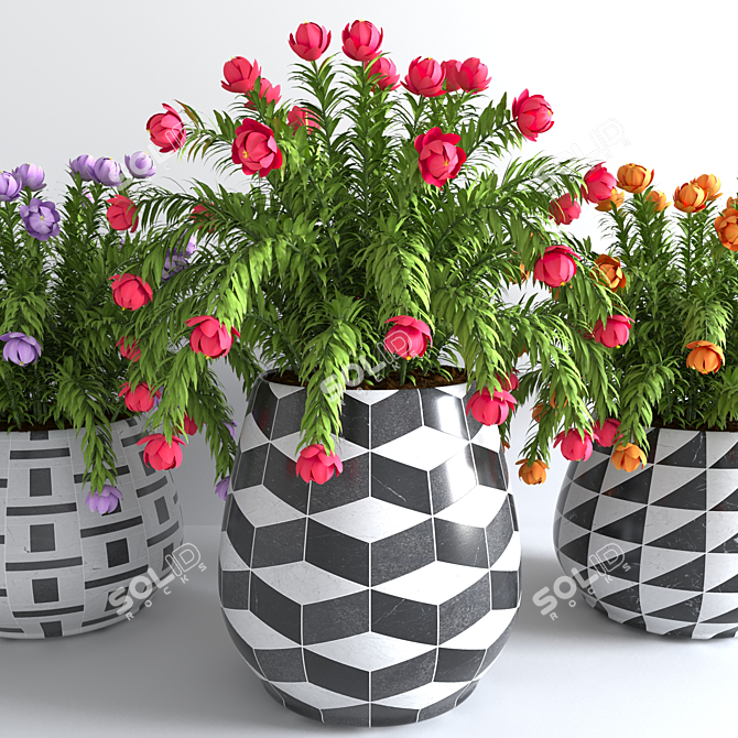 Colorful Flower Pot Collection 3D model image 3