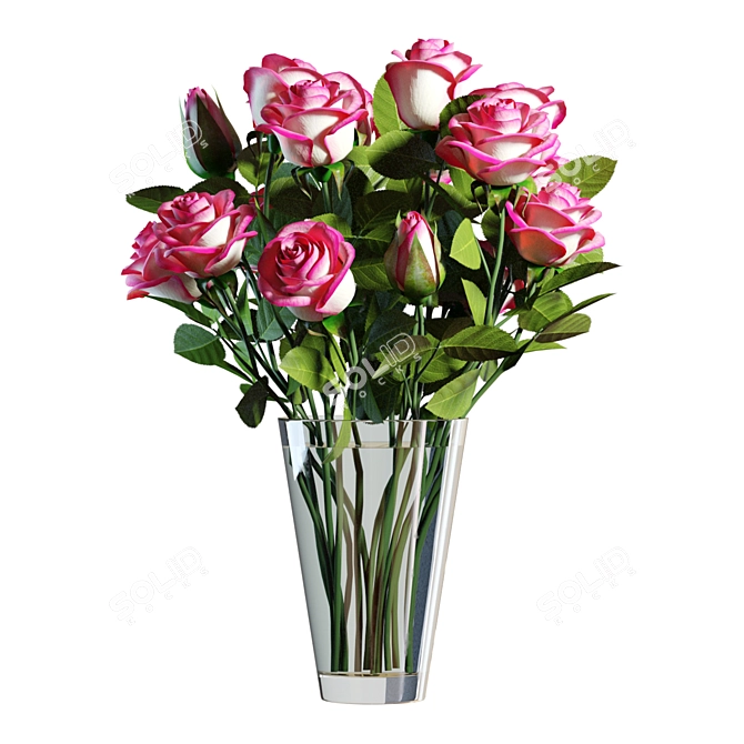 Elegant Pink Roses Bouquet 3D model image 1