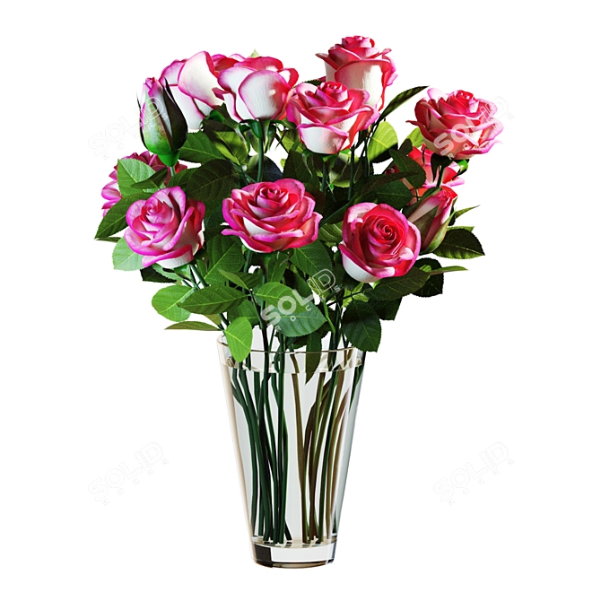 Elegant Pink Roses Bouquet 3D model image 5