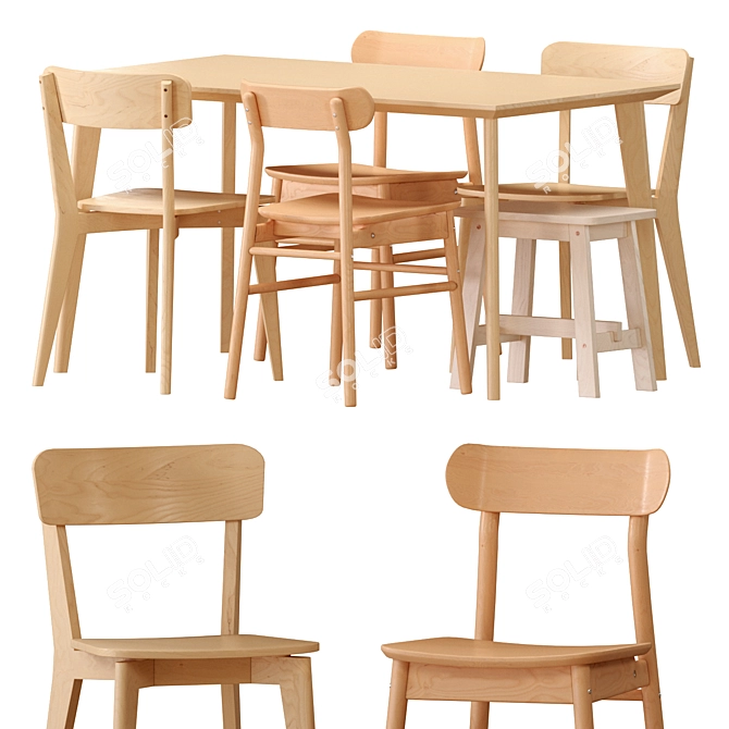 Stylish LISABO Table & Chairs 3D model image 1