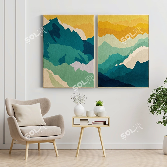 Elegant Frames Collection: Set of 2 Paintings, 5 Materials - S-277 3D model image 9