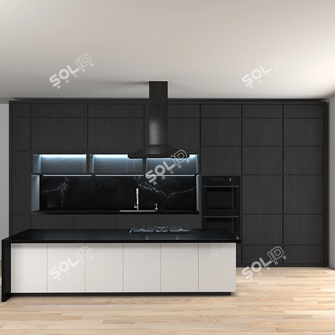 Modern Darkwood Kitchen Set 3D model image 1