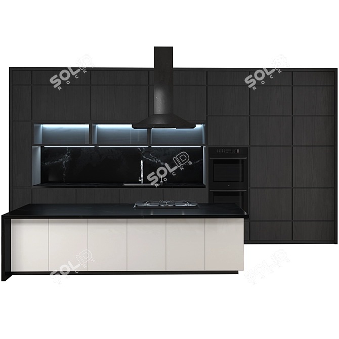 Modern Darkwood Kitchen Set 3D model image 7