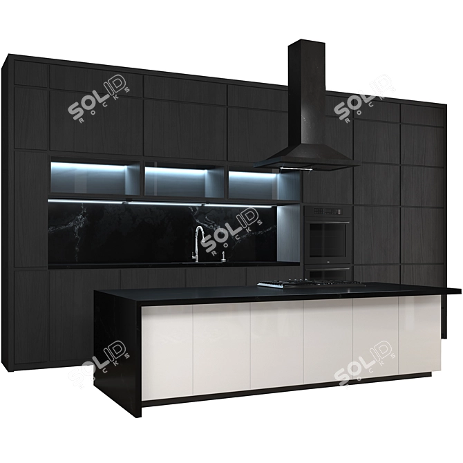 Modern Darkwood Kitchen Set 3D model image 8