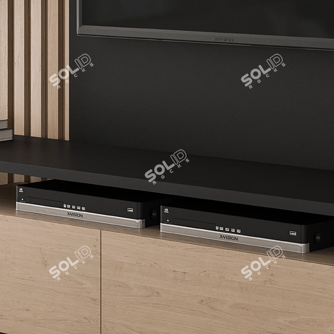 Sleek Black Wood TV Wall 3D model image 4