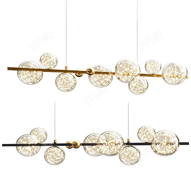 Gold & Black LED Chandelier 3D model image 1