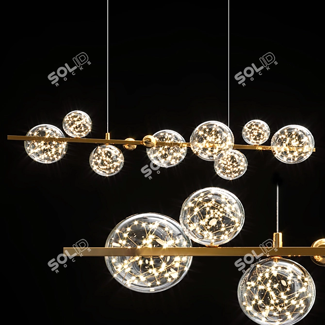Gold & Black LED Chandelier 3D model image 2