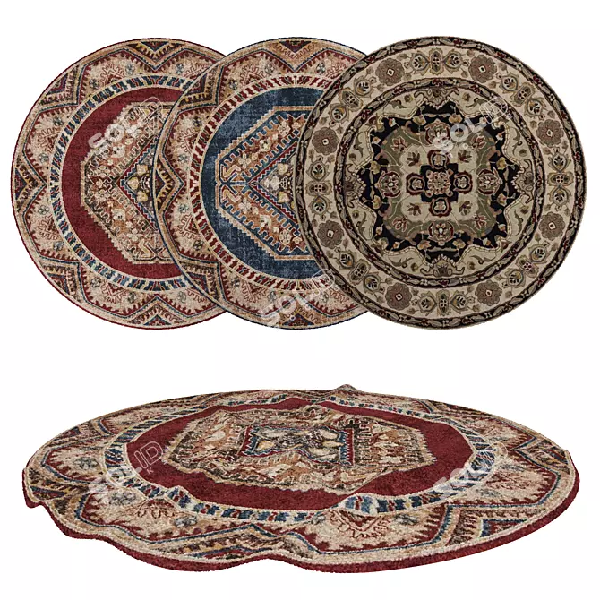 Stylish Round Rug Set - 6 Pieces 3D model image 1