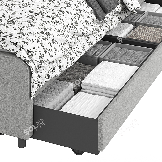 IKEA HAUGA Bed Set: Drawers & Bedside Table 3D model image 4